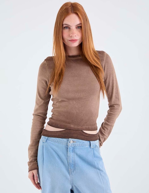 Playera manga larga cuello redondo para mujer 1