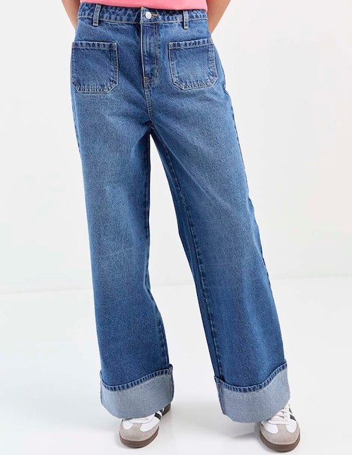 Jeans wide leg corte cintura para mujer 1