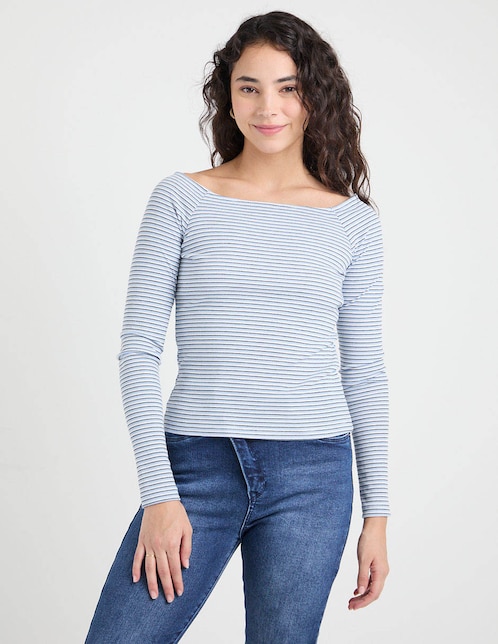 Playera manga larga cuello ojal para mujer 1