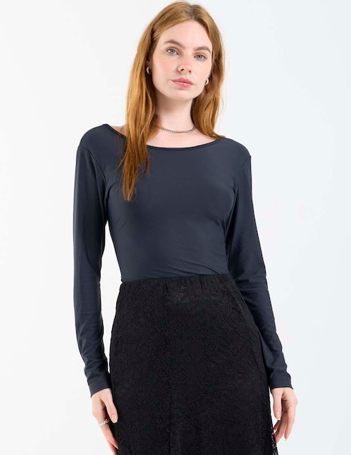 Playera manga larga Non Stop cuello ojal para mujer