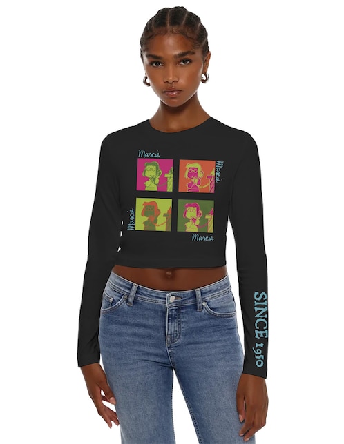 Playera manga larga cuello redondo para mujer 1