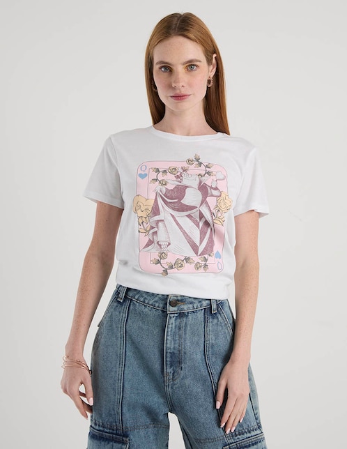 Playera manga corta Disney Alice in Wonderland cuello redondo para mujer