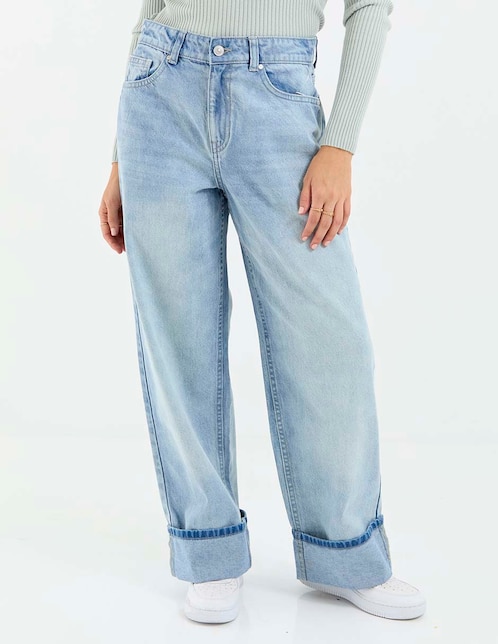 Jeans relaxed amplio corte cintura para mujer 1