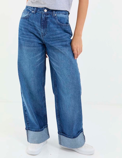 Jeans relaxed amplio corte cintura para mujer 1