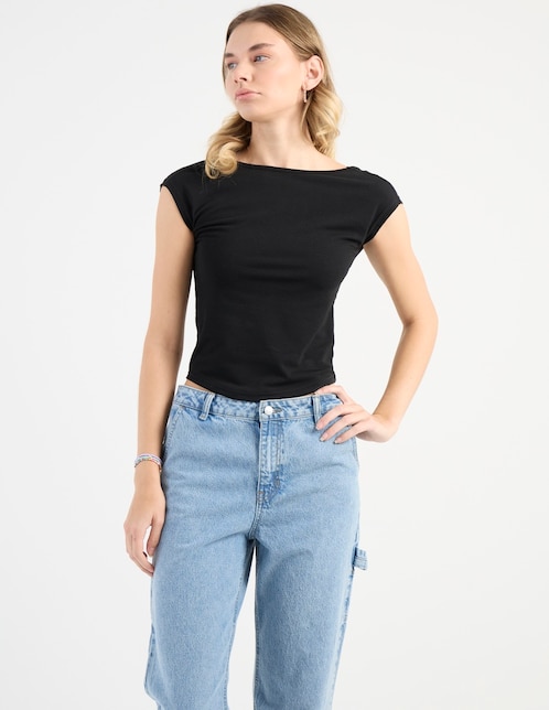 Playera manga corta Non Stop cuello cuadrado para mujer