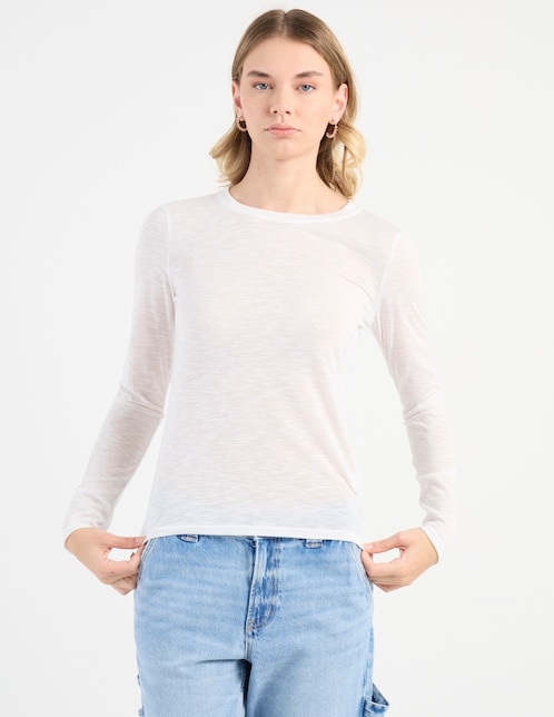 Playera manga larga cuello redondo para mujer 1