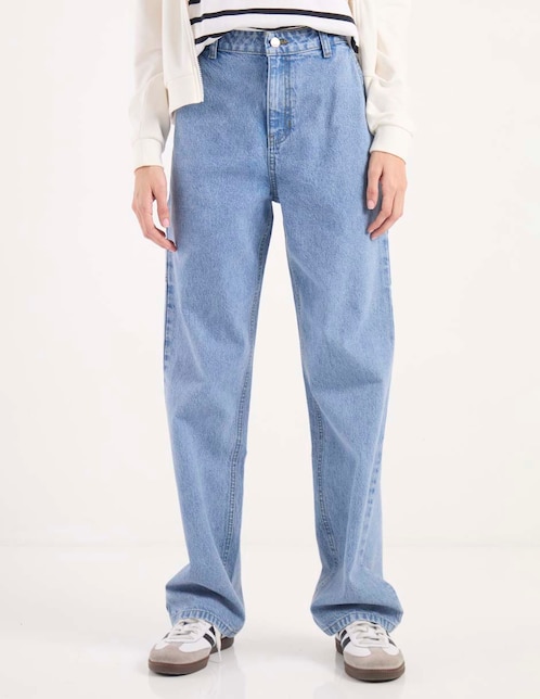 Jeans relaxed straight cintura media para mujer 1