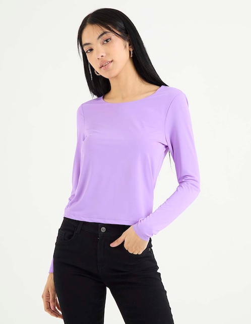 Playera manga larga cuello redondo para mujer 1