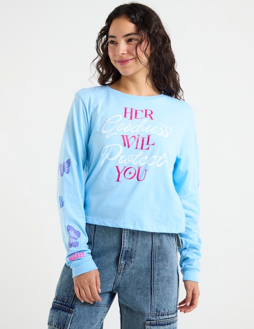 Playera manga larga Wicked cuello redondo para mujer 1