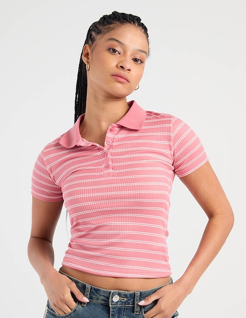 Playera manga corta cuello camisero para mujer 1