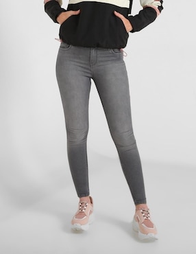 Jeans Super Skinny Non Stop Deslavado Corte Cintura Para Mujer