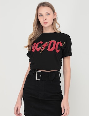 Playera Manga Corta AC DC Cuello Redondo Para Mujer