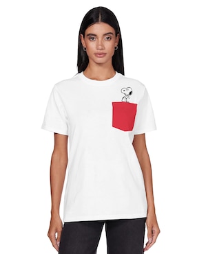 Playera Manga Corta Peanuts Snoopy Cuello Redondo Para Mujer