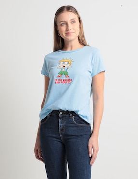 Playera Manga Corta Nickelodeon Carlitos Baldosa Cuello Redondo Para Mujer