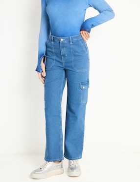 Jeans Cargo Straight Non Stop Corte Cintura Alta Para Mujer