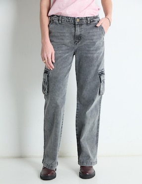 Jeans Cargo Straight Corte Cintura Para Mujer