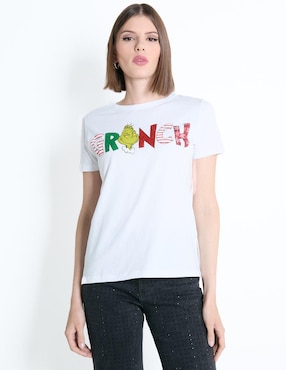 Playera Navideña Manga Corta The Grinch Cuello Redonda Para Mujer