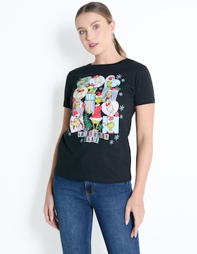 Playera Navideña Manga Corta The Grinch Cuello Redondo Para Mujer