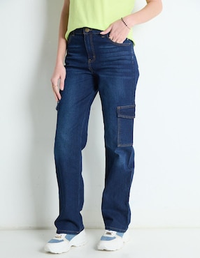 Jeans Cargo Straight Non Stop Corte Cintura Alta Para Mujer