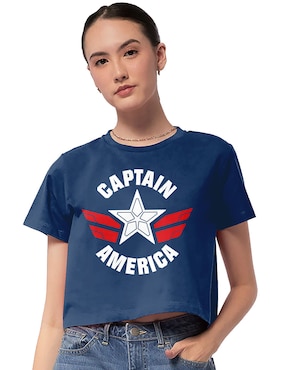 Playera Manga Corta Disney Capitán América Cuello Redondo Para Mujer