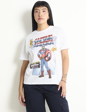 Playera Manga Corta Marvel Capitán América Cuello Redondo Para Mujer