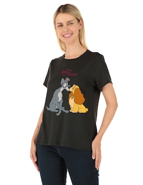 Playera Manga Corta Disney DTR La Dama Y El Vagabundo Cuello Redondo Para Mujer