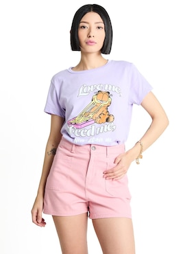 Playera Manga Corta Paramount Garfield Cuello Redondo Para Mujer