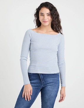 Playera manga larga Non Stop cuello ojal para mujer