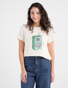 Playera manga corta Non Stop Self Love Juice cuello redondo para mujer