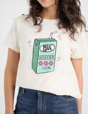 Playera manga corta Non Stop Self Love Juice cuello redondo para mujer
