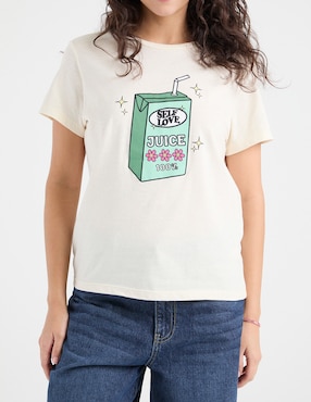 Playera manga corta Non Stop Self Love Juice cuello redondo para mujer
