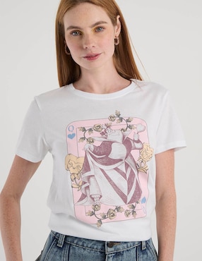Playera manga corta Disney Alice in Wonderland cuello redondo para mujer