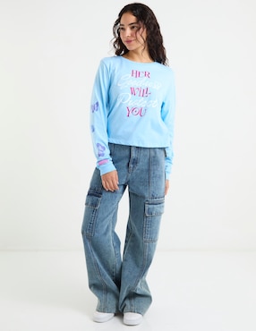 Playera manga larga Universal Wicked cuello redondo para mujer