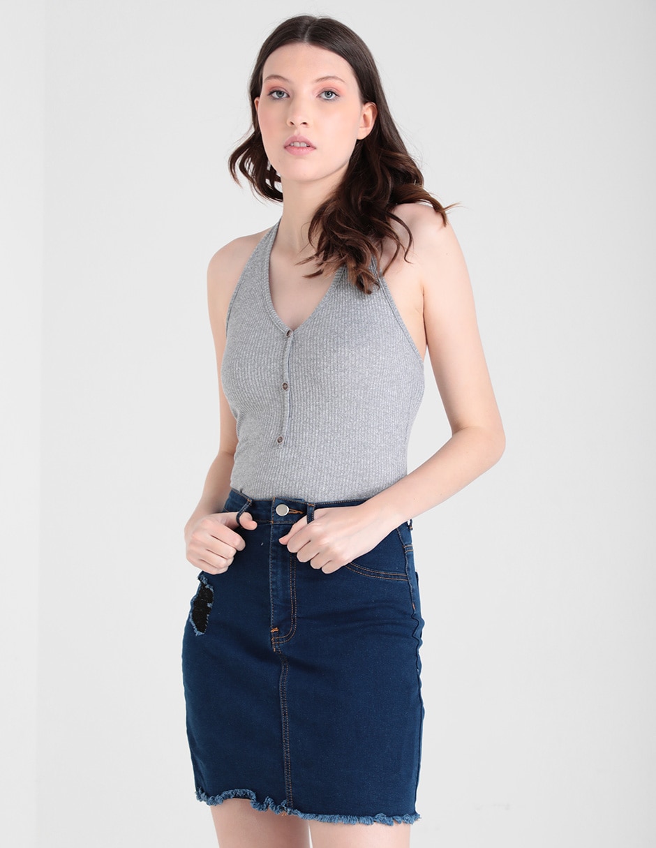 Falda corta Non de mezclilla cintura alta | Suburbia.com.mx