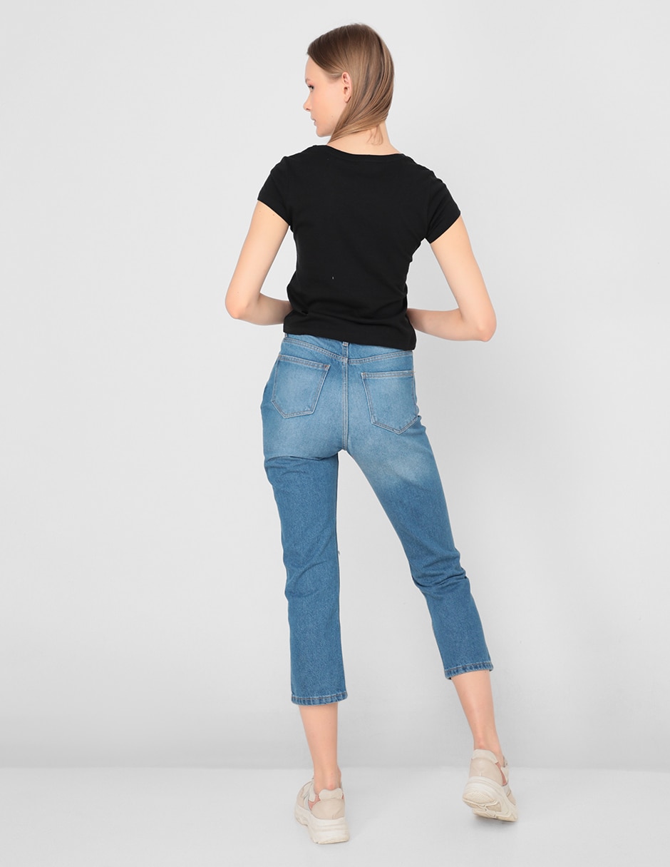 Jeans slim lavado medio corte cintura alta para mujer 2