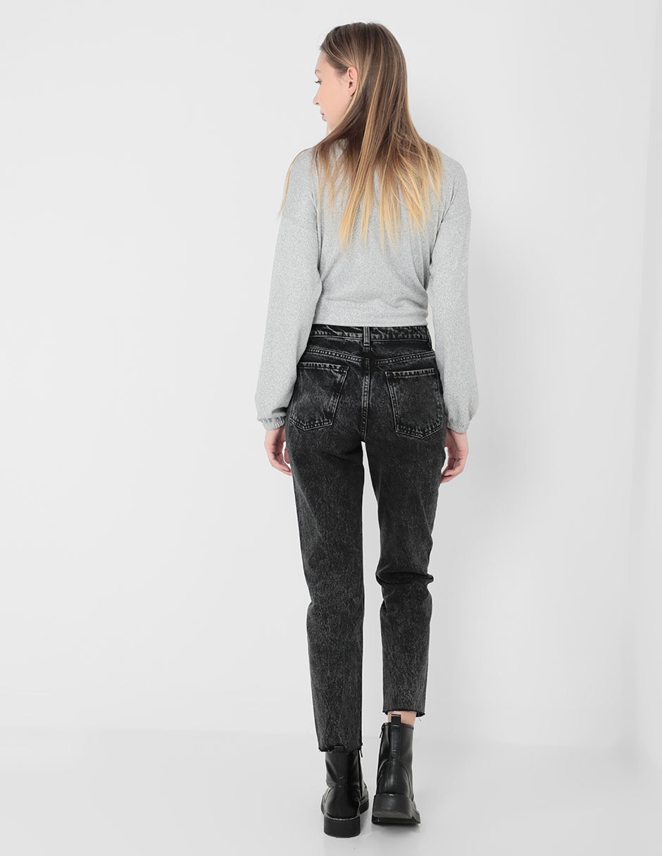 Jeans boyfriend lavado deslavado corte cintura para mujer 2