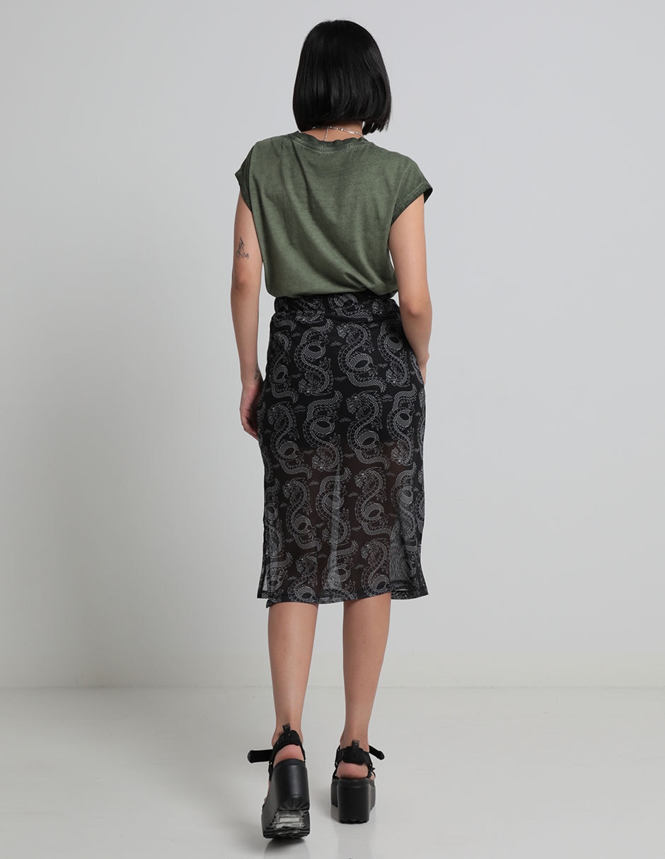 FALDA 3/4 NON STOP, M, NEGRO ESTAMPADO