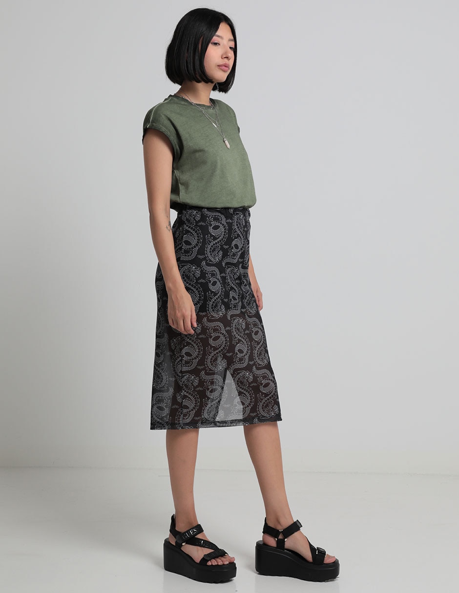 FALDA 3/4 NON STOP, M, NEGRO ESTAMPADO