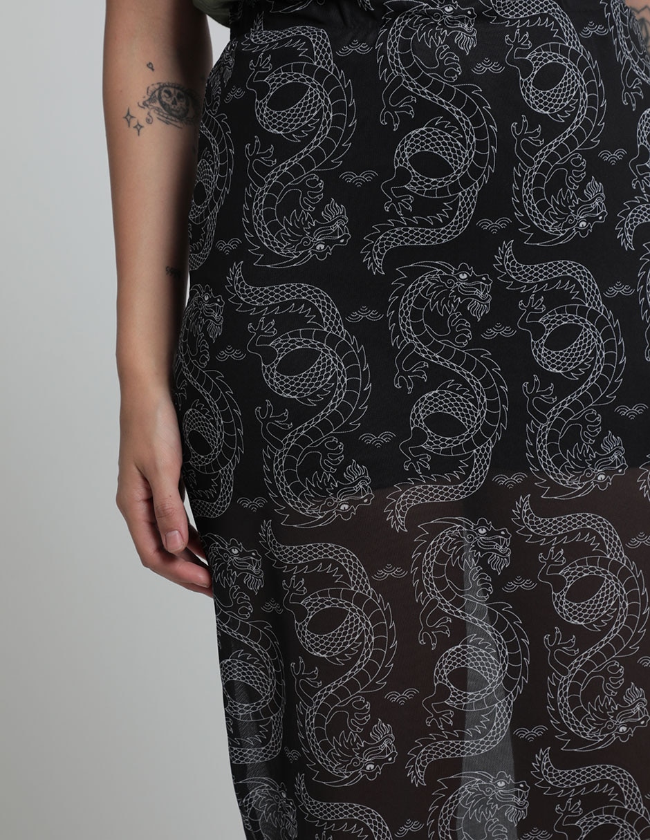 FALDA 3/4 NON STOP, M, NEGRO ESTAMPADO