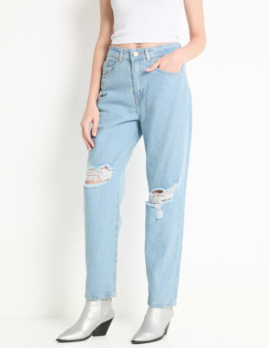 Jeans Fashion Nova Daredevil Rotos De Corte Recto Para Mujer Azul Claro