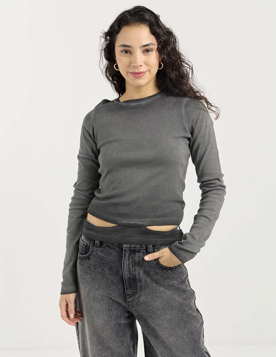 Playera manga larga cuello redondo para mujer Playera manga larga cuello redondo para mujer