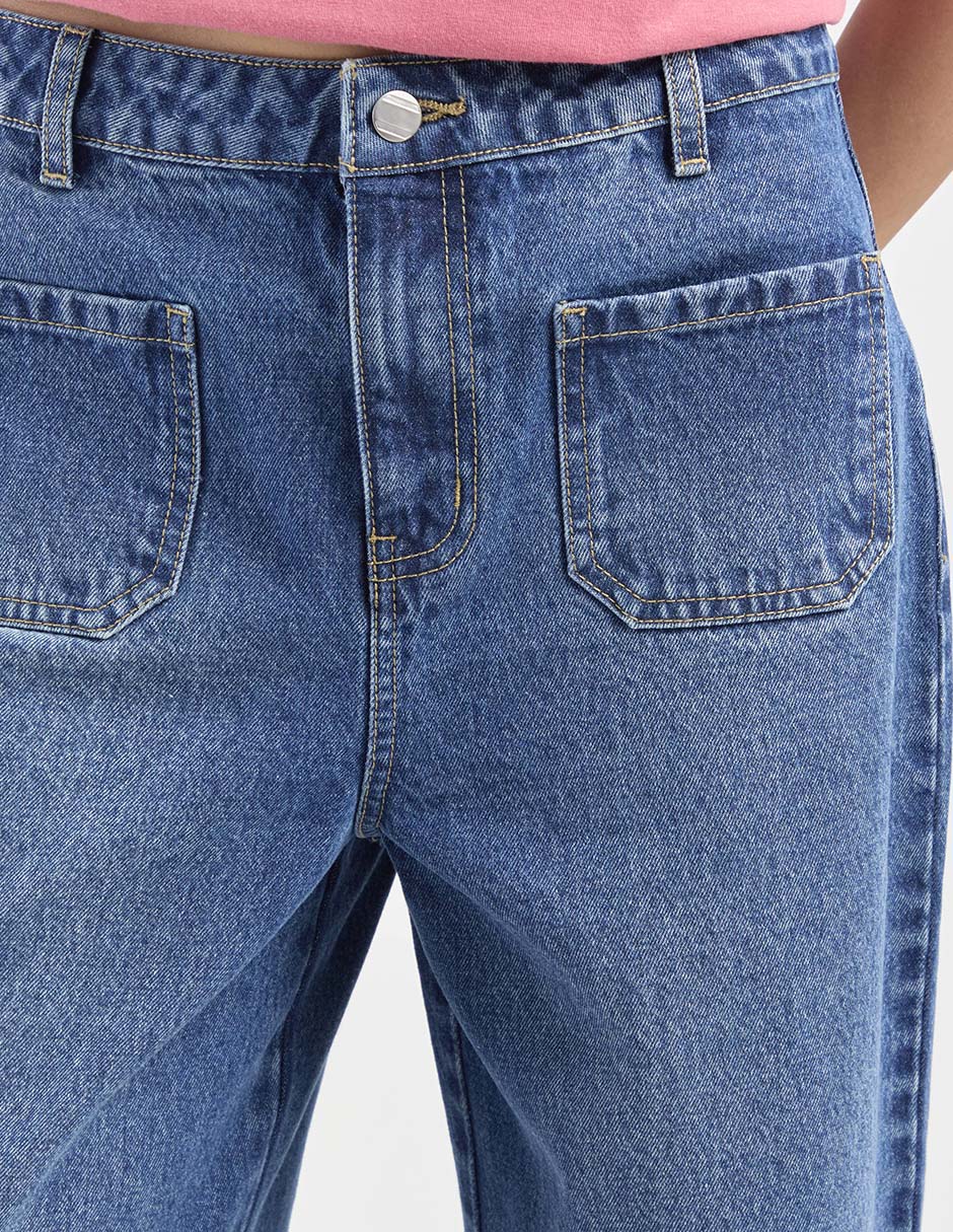 Jeans wide leg corte cintura para mujer 4