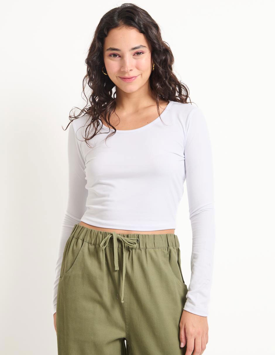 Playera manga larga cuello redondo para mujer 1