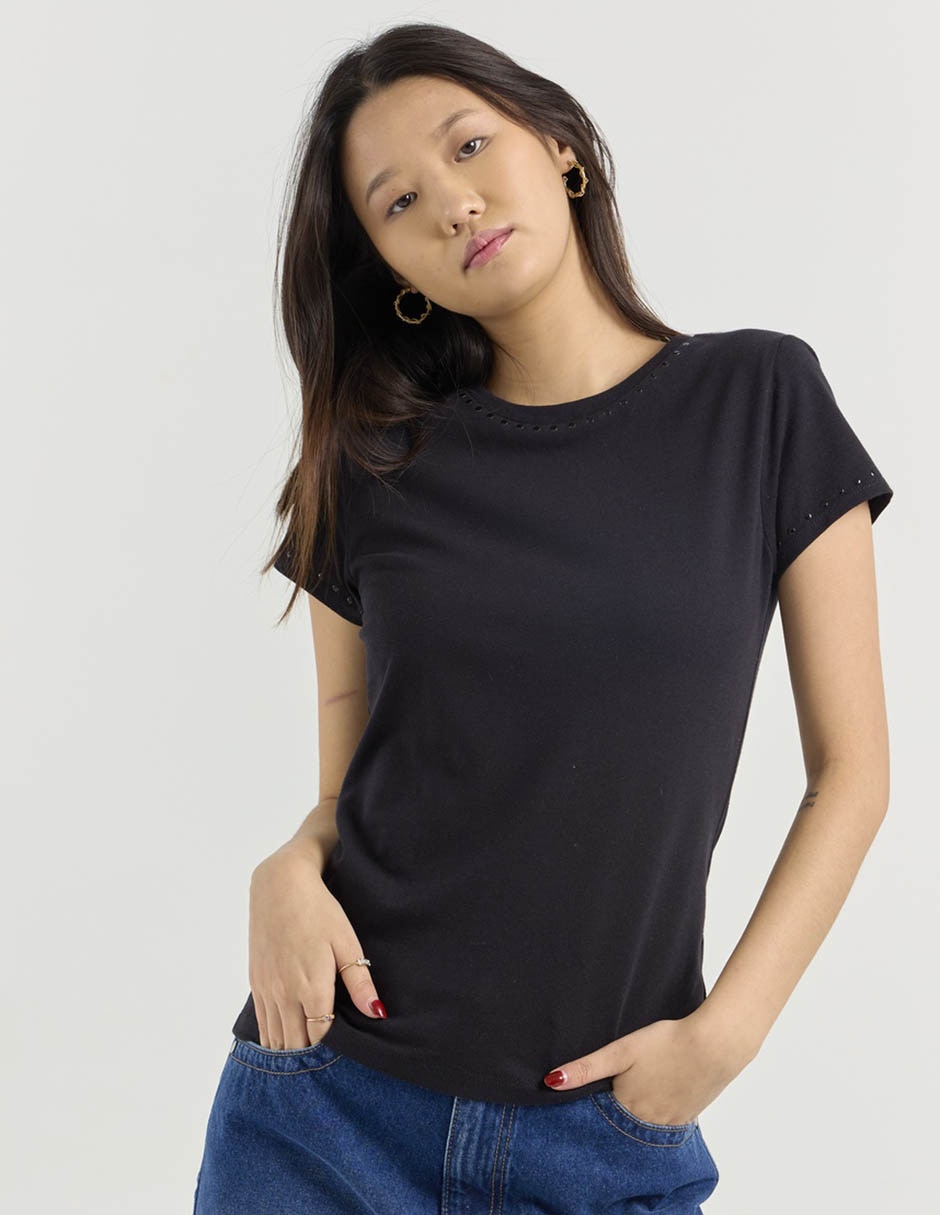 Playera manga corta cuello redondo para mujer