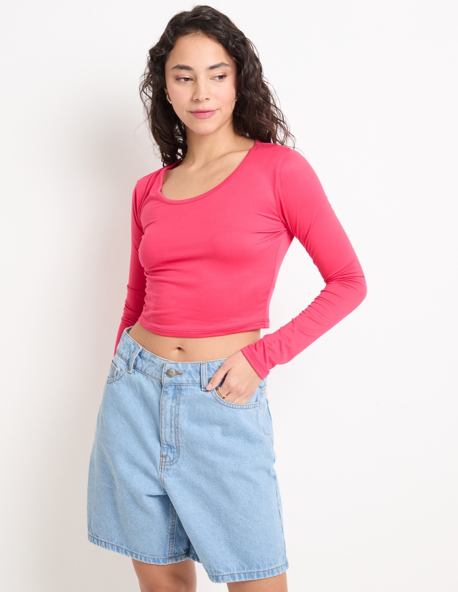 Playera manga larga cuello redondo para mujer 1