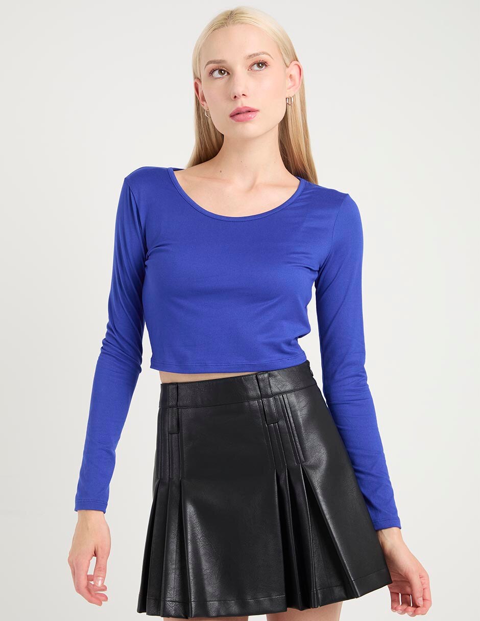 Playera manga larga cuello redondo para mujer