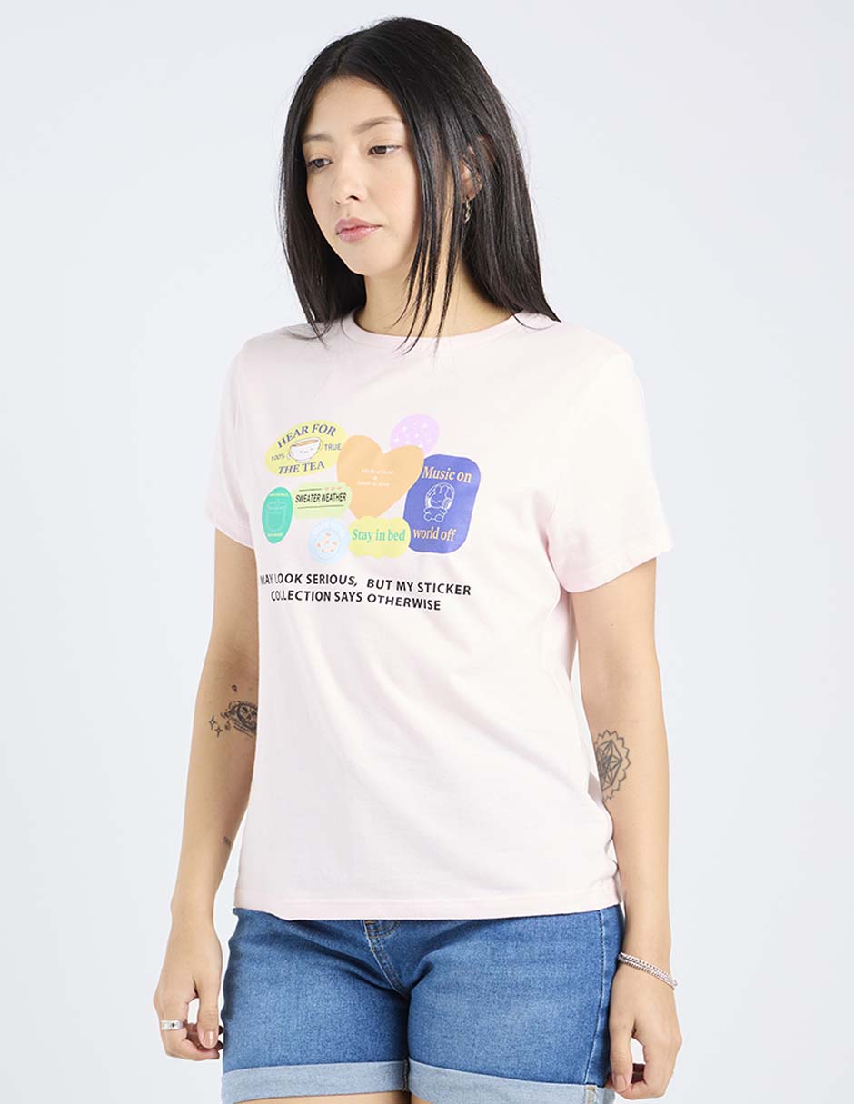 Playera manga corta cuello redondo para mujer