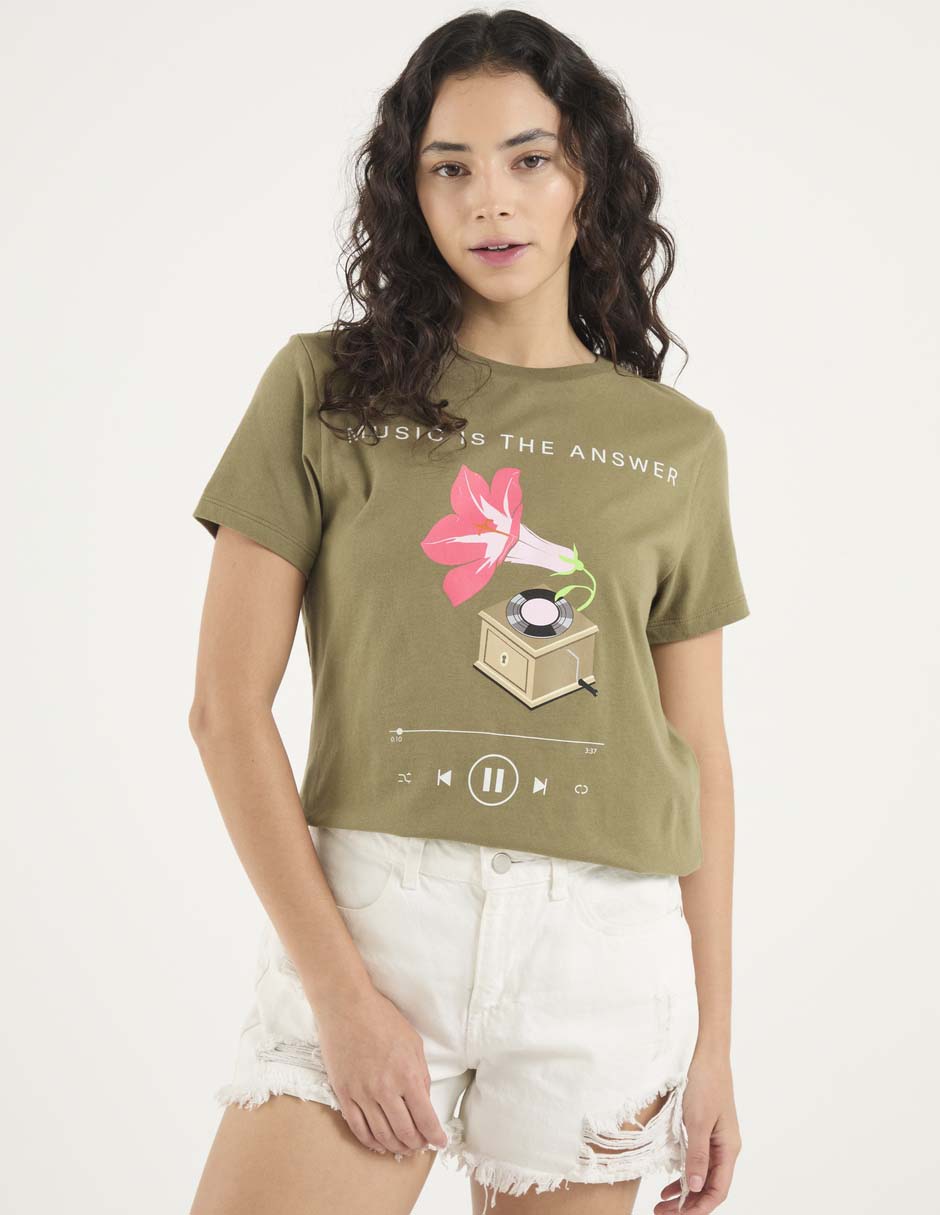 Playera manga corta cuello redondo para mujer Playera manga corta cuello redondo para mujer
