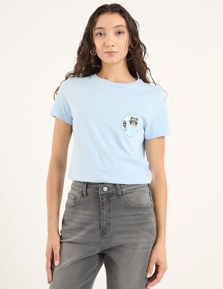 Playera manga corta cuello redondo para mujer