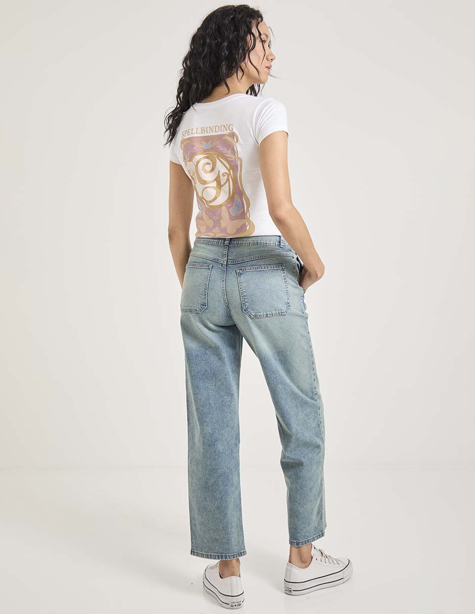 Jeans capri amplio corte cintura 2